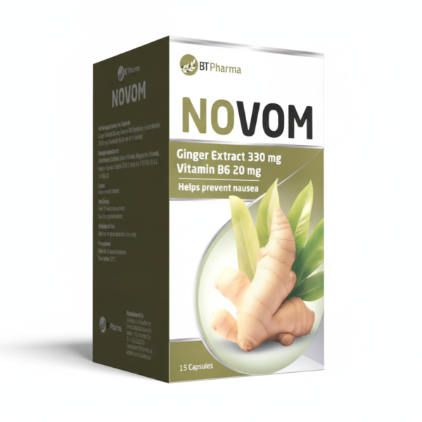 BT Pharma NOVOM Ginger Extract 330mg & Vitamin B6 20mg | 15 Capsules
