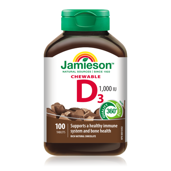 Jamieson Vitamin D3 1000 IU Chocolate 100 Chewable Tablets
